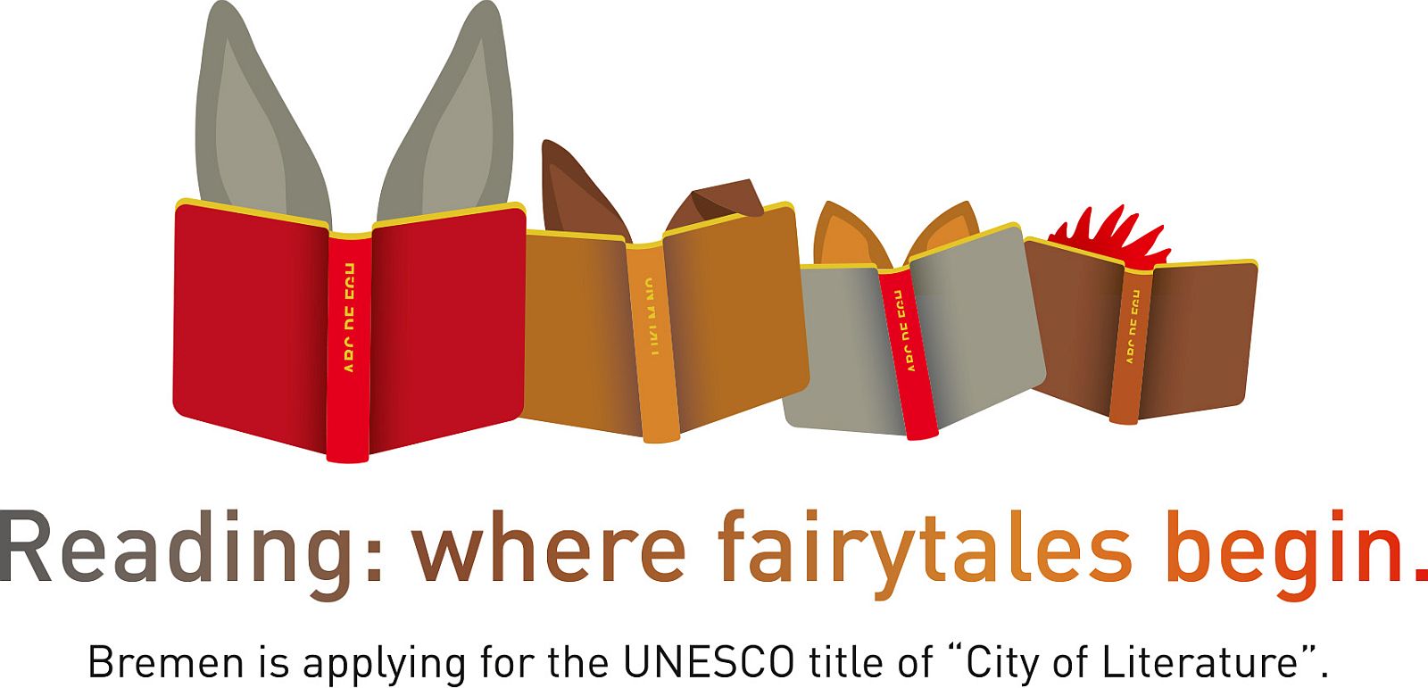 Logo der City of Literature Bewerbung der Stadt Bremen mit den Bremer Stadtmusikanten hinter aufgeschlagenen Büchern